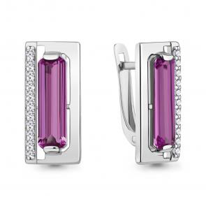 Серебряные серьги AQUAMARINE с фианитом и аметистом А4792684А фото