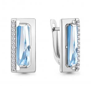 Серебряные серьги AQUAMARINE с фианитом и турмалином А4792688А фото
