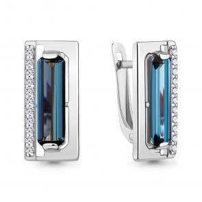 Серебряные серьги AQUAMARINE с фианитом и Лондон топазом А4792693А фото