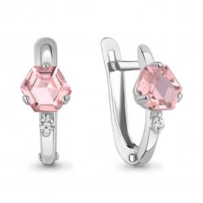 Серебряные серьги AQUAMARINE с фианитом и морганитом А4793890А фото