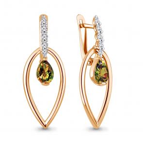 Серьги из золочёного серебра AQUAMARINE с фианитом и султанитом А4796819А-п фото