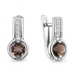 Серебряные серьги AQUAMARINE с фианитом и кварцем А4797001А фото