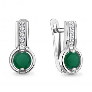 Серебряные серьги AQUAMARINE с фианитом и агатом А4797009А фото