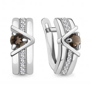 Серебряные серьги AQUAMARINE с фианитом и кварцем А4797201А фото