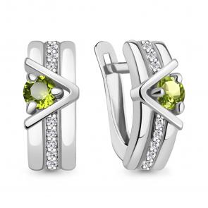 Серебряные серьги AQUAMARINE с фианитом и хризолитом А4797207А фото