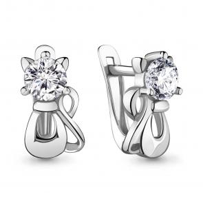 Серебряные серьги AQUAMARINE с фианитом А48010А фото