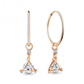 Серьги-трансформеры из золоченого серебра AQUAMARINE с фианитом А48170А-п фото