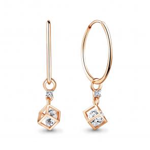 Серьги-трансформеры из золоченого серебра AQUAMARINE с подвижным фианитом А48171А-п фото