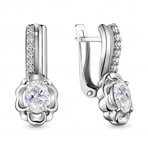 Серебряные серьги AQUAMARINE с фианитом А48201А фото