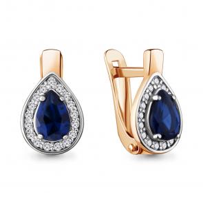 Серьги из золочёного серебра AQUAMARINE с фианитом и гидротермальным сапфиром А48232Б-пк фото