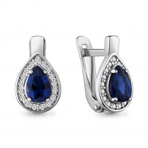 Серебряные серьги AQUAMARINE с фианитом и гидротермальным сапфиром А48232Б фото