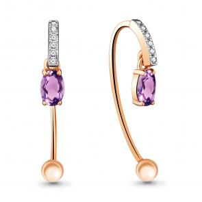 Серьги из золочёного серебра AQUAMARINE с фианитом и аметистом А4829604А-пк фото