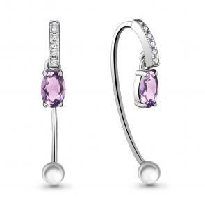Серебряные серьги AQUAMARINE с фианитом и аметистом А4829604А фото