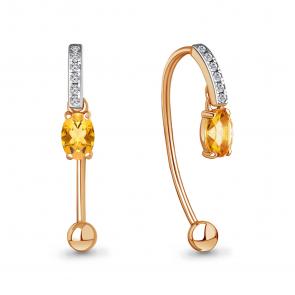 Серьги из золочёного серебра AQUAMARINE с фианитом и цитрином А4829606А-пк фото