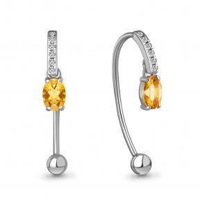 Серебряные серьги AQUAMARINE с фианитом и цитрином А4829606А фото