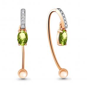 Серьги из золочёного серебра AQUAMARINE с фианитом и хризолитом А4829607А-пк фото