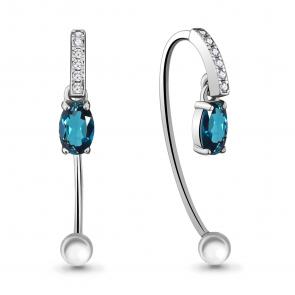 Серебряные серьги AQUAMARINE с фианитом и Лондон топазом А4829608А фото