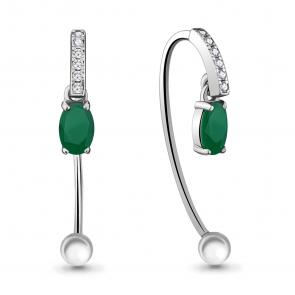 Серебряные серьги AQUAMARINE с фианитом и агатом А4829609А фото