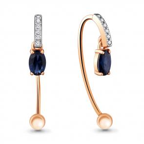 Серьги из золочёного серебра AQUAMARINE с фианитом и гидротермальным сапфиром А48296АБ-пк фото