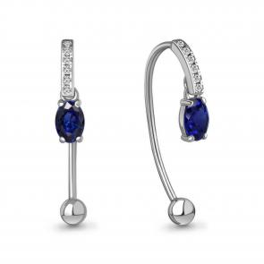 Серебряные серьги AQUAMARINE с фианитом и гидротермальным сапфиром А48296АБ фото