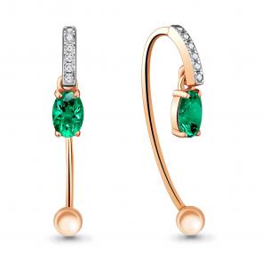 Серьги из золочёного серебра AQUAMARINE с фианитом и гидротермальным изумрудом А48296АГ-пк фото