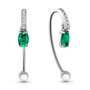 Серебряные серьги AQUAMARINE с фианитом и гидротермальным изумрудом А48296АГ фото
