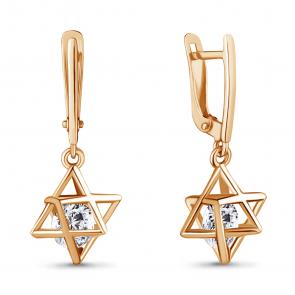 Серьги из золоченого серебра AQUAMARINE с подвижным фианитом А48297-п фото