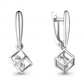 Серебряные серьги AQUAMARINE с подвижным фианитом А48301 фото