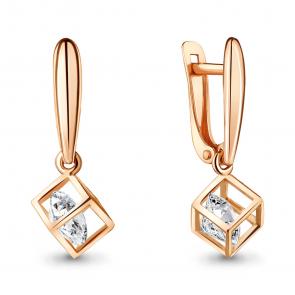 Серьги из золочёного серебра AQUAMARINE с фианитом А48301А-п фото