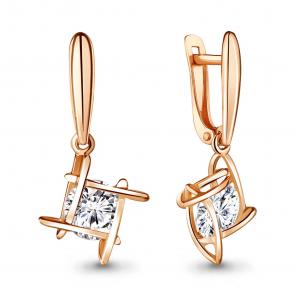 Серьги из золочёного серебра AQUAMARINE с подвижным фианитом А48302-п фото