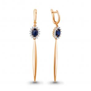Серьги из золочёного серебра AQUAMARINE с фианитом и гидротермальным сапфиром А48325АБ-п фото
