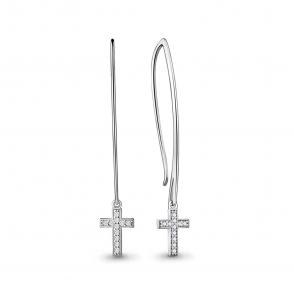 Серебряные серьги-кресты AQUAMARINE с фианитом А48347А фото