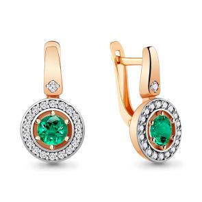 Серьги из золочёного серебра AQUAMARINE с фианитом и гидротермальным изумрудом А48354АГ-пк фото