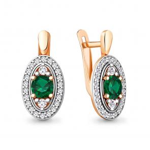 Серьги из золочёного серебра AQUAMARINE с фианитом и гидротермальным изумрудом А48358АГ-пк фото