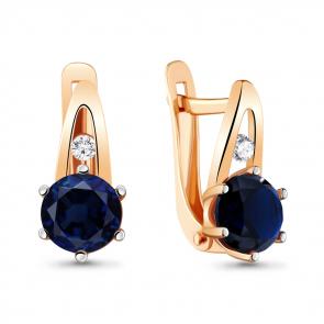 Серьги из золочёного серебра AQUAMARINE с фианитом и гидротермальным сапфиром А48446Б-пк фото