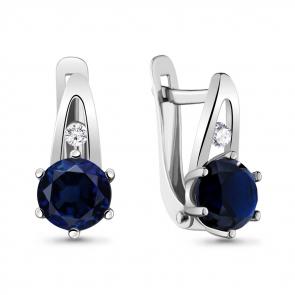 Серебряные серьги AQUAMARINE с фианитом и гидротермальным сапфиром А48446Б фото