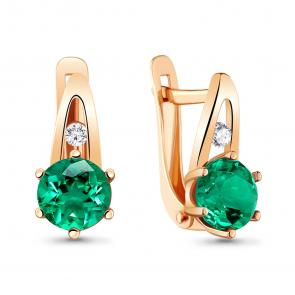Серьги из золочёного серебра AQUAMARINE с фианитом и гидротермальным изумрудом А48446Г-п фото