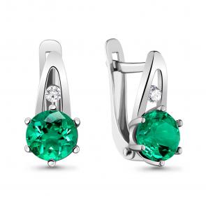 Серебряные серьги AQUAMARINE с фианитом и гидротермальным изумрудом А48446Г фото