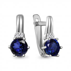 Серебряные серьги AQUAMARINE с фианитом и гидротермальным сапфиром А48447Б фото