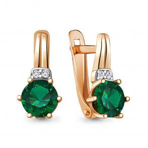Серьги из золочёного серебра AQUAMARINE с фианитом и гидротермальным изумрудом А48447Г-п фото