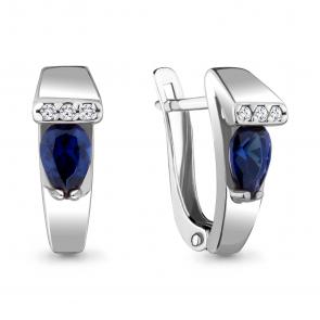 Серебряные серьги AQUAMARINE с фианитом и гидротермальным сапфиром А48448Б фото