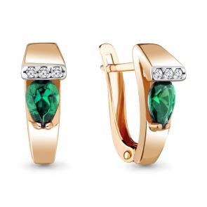 Серьги из золочёного серебра AQUAMARINE с фианитом и гидротермальным изумрудом А48448Г-пк фото
