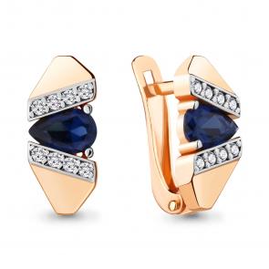 Серьги из золочёного серебра AQUAMARINE с фианитом и гидротермальным сапфиром А48449Б-пк фото