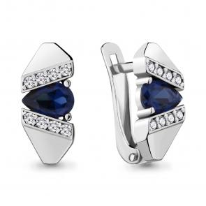 Серебряные серьги AQUAMARINE с фианитом и гидротермальным сапфиром А48449Б фото