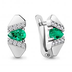 Серебряные серьги AQUAMARINE с фианитом и гидротермальным изумрудом А48449Г фото