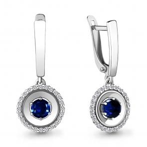 Серебряные серьги AQUAMARINE с фианитом и гидротермальным сапфиром А48476АБ фото