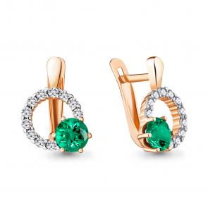Серьги из золочёного серебра AQUAMARINE с фианитом и гидротермальным изумрудом А48478АГ-п фото