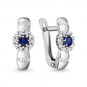 Серебряные серьги AQUAMARINE с фианитом и гидротермальным сапфиром А48479АБ фото