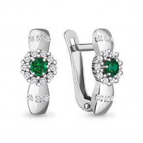 Серебряные серьги AQUAMARINE с фианитом и гидротермальным изумрудом А48479АГ фото