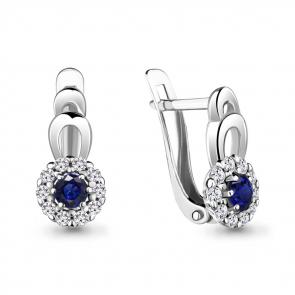 Серебряные серьги AQUAMARINE с фианитом и гидротермальным сапфиром А48481АБ фото